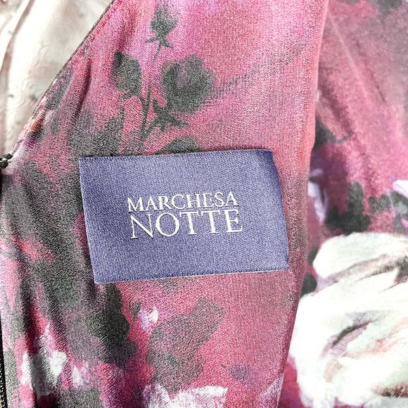 Marchesa Gown 3D Floral Purple Black Printed Organza Foiled Long Sleeve Sz 6 - Picture 12 of 13